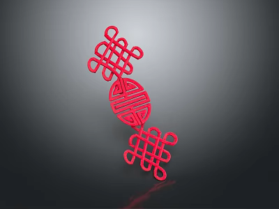 Traditional Red Chinese Knot Decorative Home Living Accessory With Intricate Knot Pattern And Circular Design 3d model