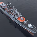 Warship At Sea With Distinct Structures And Decks 3d model