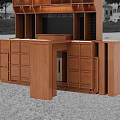 Brown Wooden Sideboard With Upper Cabinets Black Perforated Back Panel And Lower Drawers