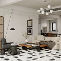 Modern Dining Living Room Interior With Wooden Furniture Large Windows City View And Green Plant