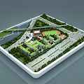 Commercial Equipment For 3D Architectural Model With Campus Layout Green Spaces And Sports Field