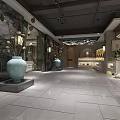 Chinese Style Restaurant Interior With Dining Tables Brown Tablecloths And Pendant Lights