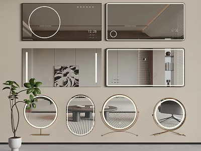 Various Modern Mirror Styles Including Round Wall Mounted And Floor Standing Designs With LED Lighting 3d model