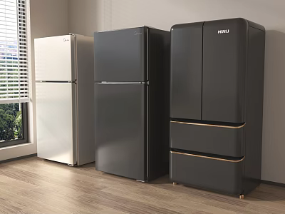 Modern Home Refrigerators Freezers Silver Black Double Door Multi Drawer Designs 3d model