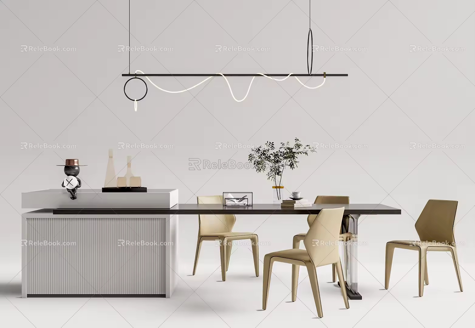 Modern Dining Table and Chair Combination Dining Table and Bar Combination 3d model