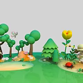Cartoon Forest Scene With Green Trees Flowers Butterfly Ladybug And Characters