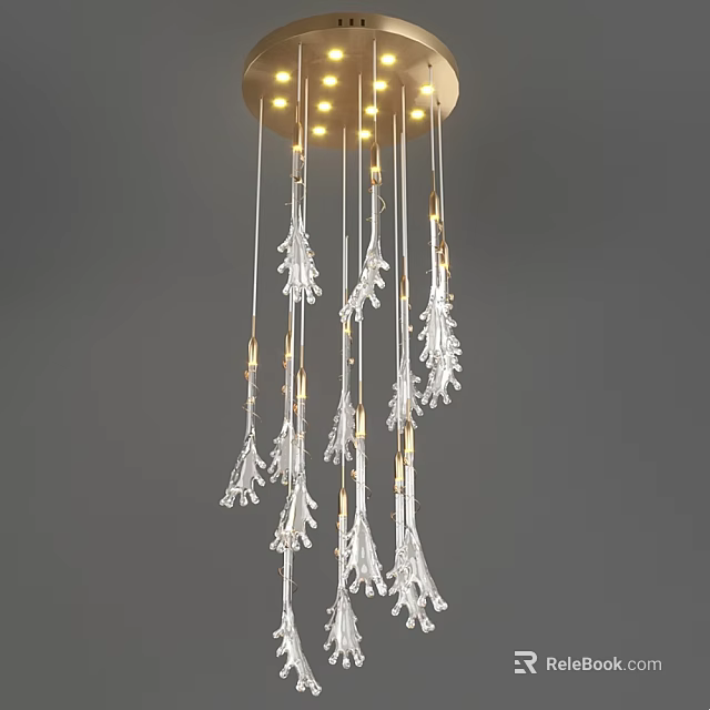 Modern Crystal Chandelier With Icicle Shaped Drops And Golden Ceiling Base 3d model 