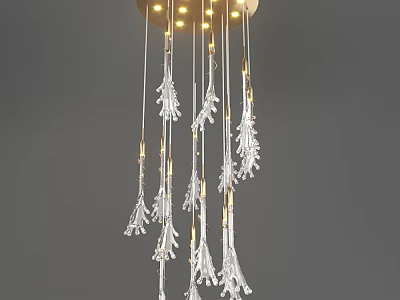 Modern Crystal Chandelier With Icicle Shaped Drops And Golden Ceiling Base 3d model