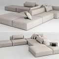 Modern Light Gray Fabric Sectional Sofa With Modular Design And Comfortable Pillows 3d model