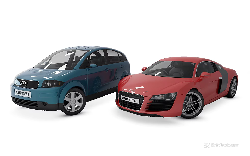Blue And Red Audi Cars Displayed Side By Side In White Background 3d model 