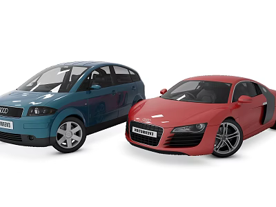 Blue And Red Audi Cars Displayed Side By Side In White Background 3d model