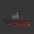 Detailed Black And Red Model Ship With Cabin Mast And Chimney On Deck