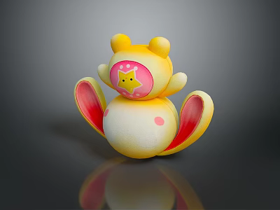 Cute Yellow Game Animation Character With Pink Wings Star Pattern And Round Body 3d model