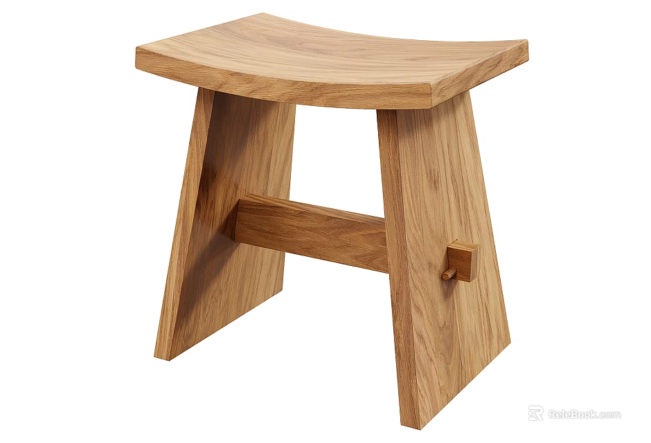 Modern Oak Wooden Stool With Curved Seat Simple Design And Sturdy Structure 3d model 