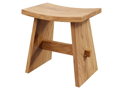 Modern Oak Wooden Stool With Curved Seat Simple Design And Sturdy Structure 3d model