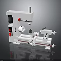 White Industrial Metal Lathe Machine With Red Control Buttons And Rotary Spindle
