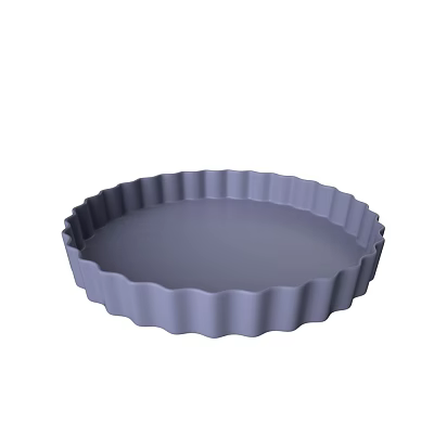 Round Shallow Gray Ceramic Dish with Fluted Edges and Smooth Surface 3d model