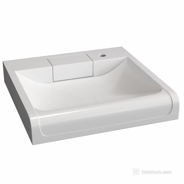 Modern White Square Washbasin with Smooth Surface and Faucet Hole 3d model 