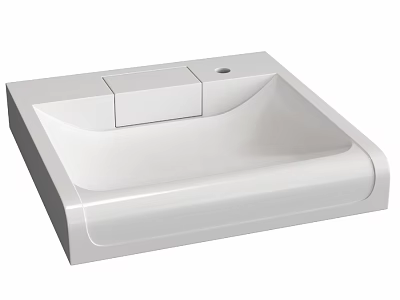 Modern White Square Washbasin with Smooth Surface and Faucet Hole 3d model