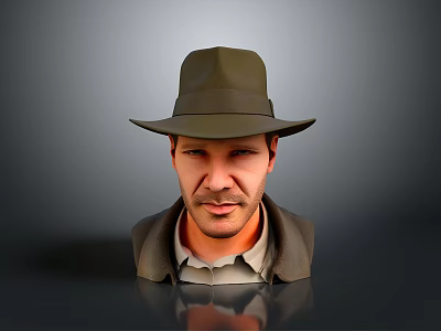 Man In Brown Hat And Coat With Gray Background 3D Bust Portrait 3d model