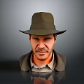 Man In Brown Hat And Coat With Gray Background 3D Bust Portrait