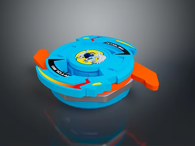 Blue Toy Train With Orange Components And Cartoon Design Reflective Bottom 3d model