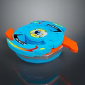 Blue Toy Train With Orange Components And Cartoon Design Reflective Bottom