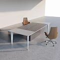Modern Office Desk with Gray Tabletop and Metal Legs Paired with Brown Chairs