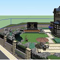 Beautiful Courtyard Garden With Stone Path Water Feature Gazebo And Lush Green Plants