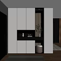 Modern Shoe Cabinet Interior With White Storage Cabinets Shelf Decorative Plants And Stool