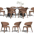 Dining Table Set With Modern Brown Chairs And Vase With Plant 3d model