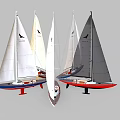 Colorful Sailboat Yacht Models With White Gray Sails And Red Blue Hulls