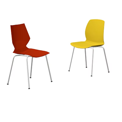 Modern Red and Yellow Leisure Chairs with Metal Silver Legs Design 3d model