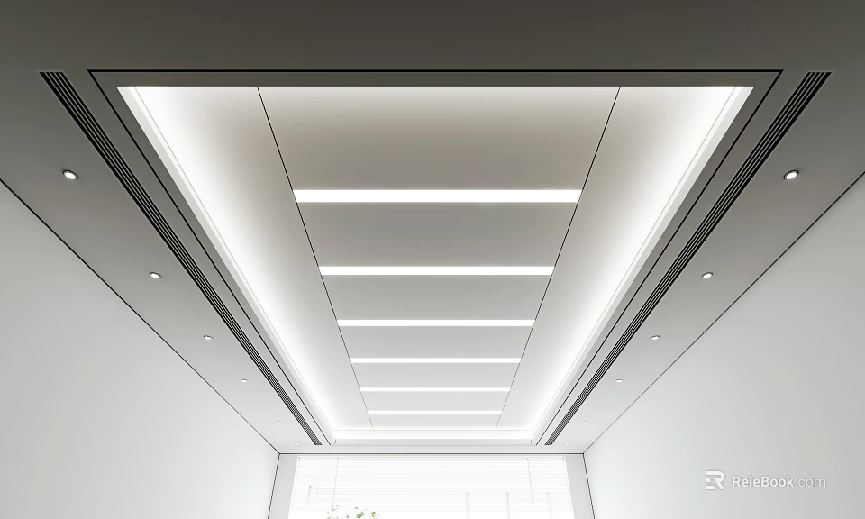 Modern Ceiling Design With Recessed Linear Lighting And Clean Lines 3d model 