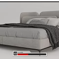 Modern Double Bed with Upholstered Headboard Grey Bedding and Metal Frame