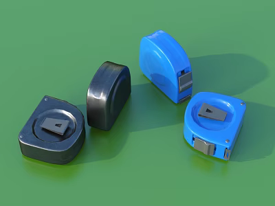 Hardware Tools Including Four Black And Blue Tape Measures On Green Background 3d model