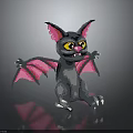 Pixel Art Style Bat Character With Black Body Pink Wings And Yellow Eyes