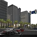 Modern Urban Night Cityscape With Tall Buildings Traffic Lights And Moving Vehicles
