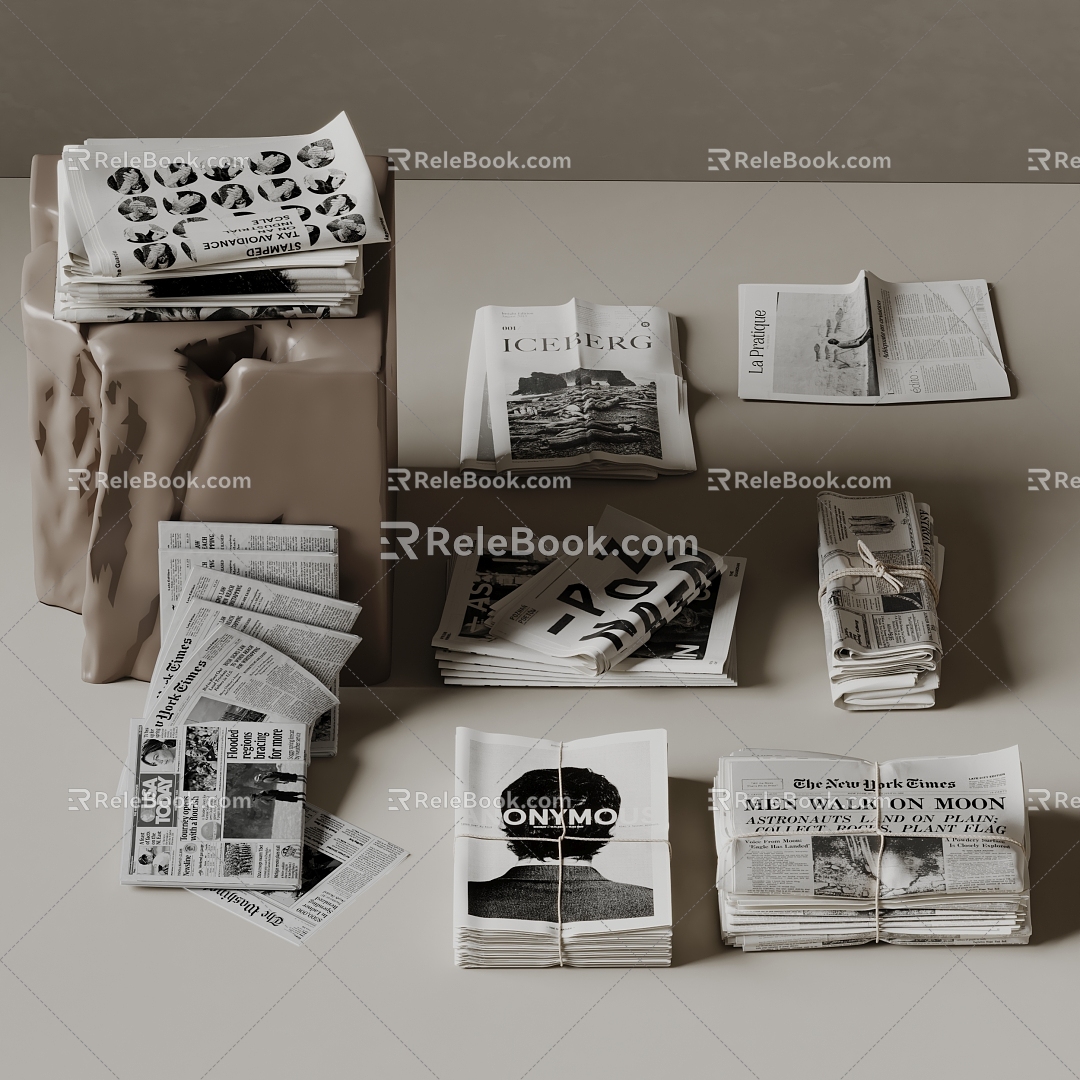 Newspapers, newspapers and magazines, office supplies 3d model