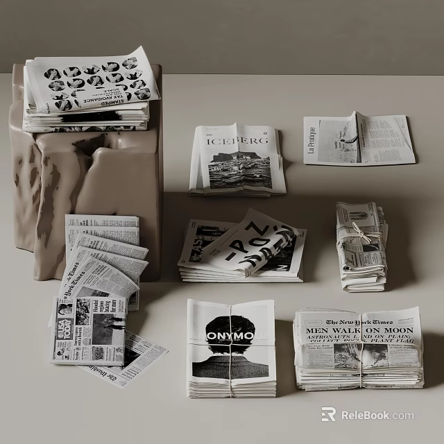 Vintage And Modern Books Magazines Collection With Stacked Typography And Cover Designs 3d model 