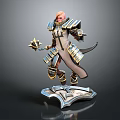 Armored Warrior Character In Blue Gold Armor With Golden Star Weapon And Creature Winged Base