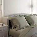 Modern Cozy Double Bed With Gray Upholstered Headboard Beige Pillows And Bedside Tables