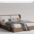 Modern Double Bed With Upholstered Frame Gray Blanket And Decorative Pillows 3d model