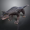 3D Fantasy Dinosaur Model With Black Skin Spikes Horns Sharp Teeth And Claws
