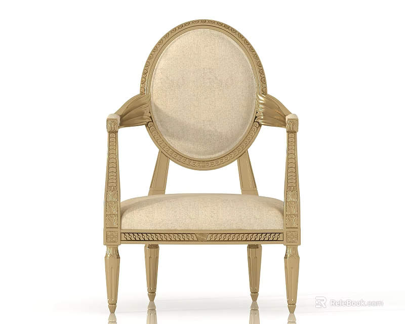 Elegant Classical Armchair With Gold Carved Frame And Beige Upholstery 3d model 