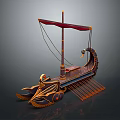 Ancient Ornate Warship With Red Sail Dragon Shaped Prow And Rowing Oars