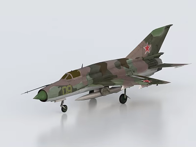 Camouflage Painted Fighter Jet With Red Star On Tail Number 70 And Missiles 3d model
