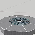 Octagonal Structure Featuring Yin Yang Symbol Blue Circular Patterns And Brown Surface