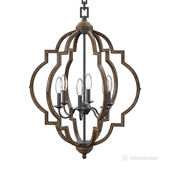 Modern Rustic Chandelier With Wooden Geometric Design And Metal Light Arms 3d model 