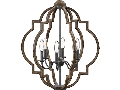 Modern Rustic Chandelier With Wooden Geometric Design And Metal Light Arms 3d model